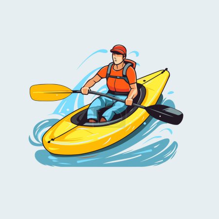 Illustration for Man in a kayak on a blue background. Vector illustration. - Royalty Free Image