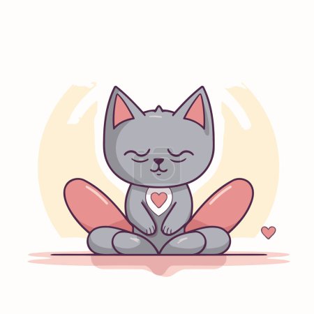 Illustration for Cute cat meditating in lotus position. Vector illustration. - Royalty Free Image