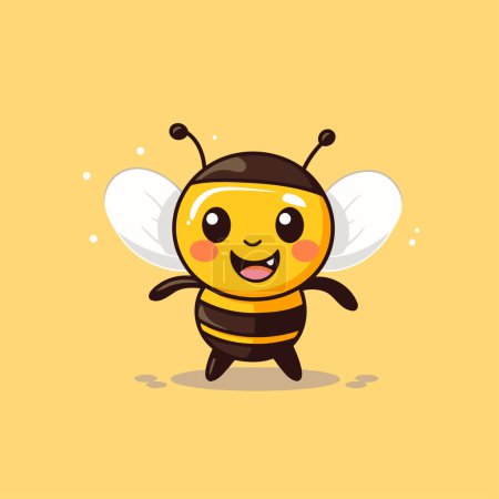 Téléchargez les illustrations : Jolie abeille de dessin animé. Isolé sur fond jaune. Illustration vectorielle. - en licence libre de droit