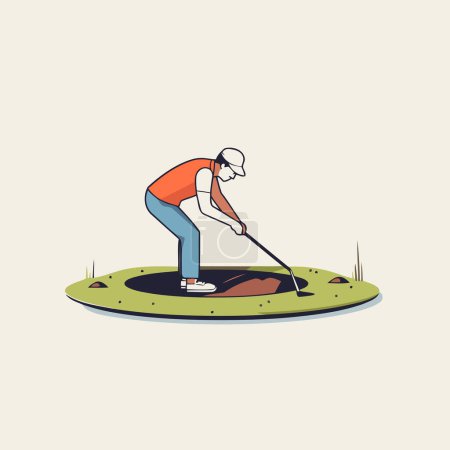 Illustration for Golfer on the golf course. Flat style vector illustration. - Royalty Free Image