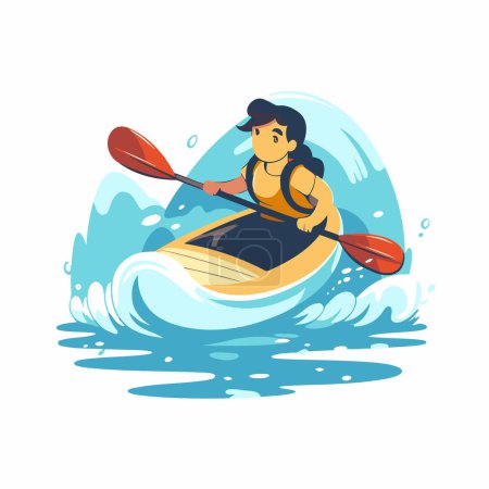 Illustration for Young man in a kayak on the water. Vector illustration. - Royalty Free Image