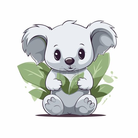 Téléchargez les illustrations : Mignon koala assis sur une feuille verte. Illustration vectorielle. - en licence libre de droit