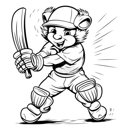 Ilustración de Ilustración de dibujos animados del pequeño jugador de béisbol oso. Plantilla de mascota. - Imagen libre de derechos