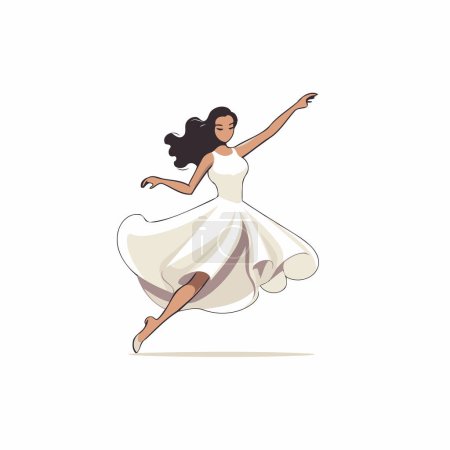 Téléchargez les illustrations : Belle ballerine en robe blanche sautant. Illustration vectorielle - en licence libre de droit