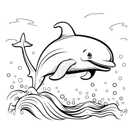 Ilustración de Delfín en el mar. Libro para colorear para niños. Ilustración vectorial - Imagen libre de derechos