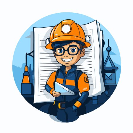 Illustration for Construction worker cartoon round icon vector illustration graphic design vector illustration graphic design - Royalty Free Image