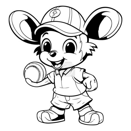 Illustration for Mascot Illustration of a Little Mouse Baseball Player Coloring Book - Royalty Free Image