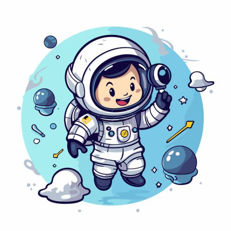 Téléchargez les illustrations : Astronaute dans l'espace. Illustration vectorielle dessin animé mignon. - en licence libre de droit