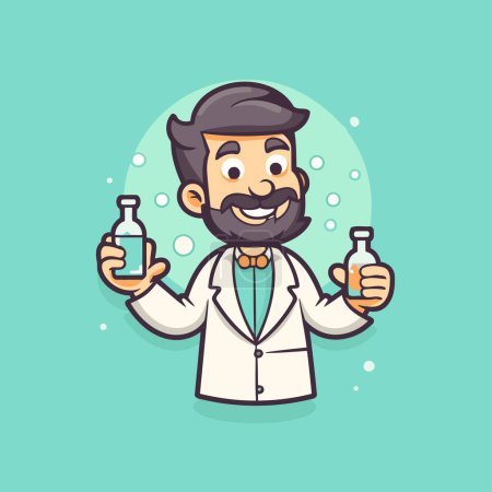 Illustration for Cartoon doctor holding a bottle of medicine. Vector illustration in cartoon style. - Royalty Free Image