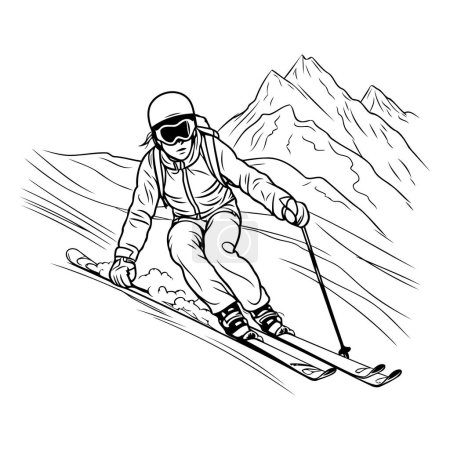 Téléchargez les illustrations : Femme skieuse. Illustration vectorielle d'un skieur en montagne. - en licence libre de droit
