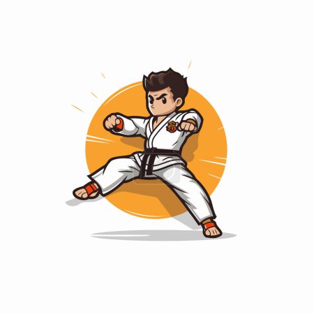 Téléchargez les illustrations : Illustration vectorielle de dessin animé garçon Taekwondo. Arts martiaux sport. - en licence libre de droit