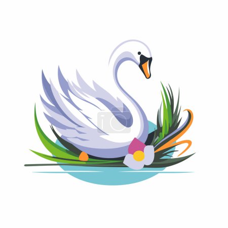 Ilustración de Cisne con una flor en su pico. Ilustración vectorial. - Imagen libre de derechos
