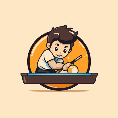Illustration for Cartoon boy playing billiards. Vector illustration in cartoon style. - Royalty Free Image