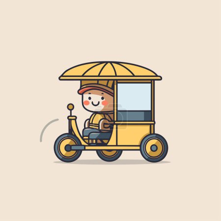 Téléchargez les illustrations : Tuk Tuk taxi. Illustration vectorielle d'un personnage de dessin animé mignon. - en licence libre de droit