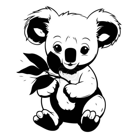 Téléchargez les illustrations : Mignon koala dessin animé tenant une feuille dans ses pattes. Illustration vectorielle. - en licence libre de droit