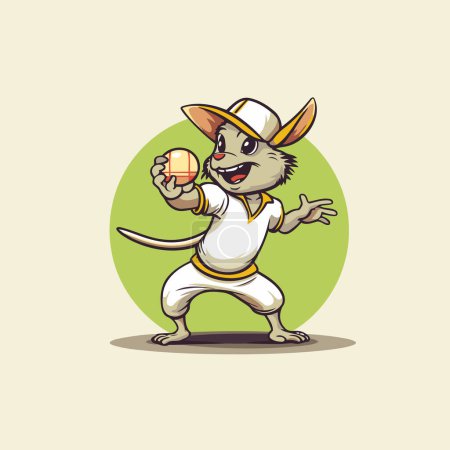 Téléchargez les illustrations : Illustration d'une souris de dessin animé jouant au baseball avec une balle dans la main - en licence libre de droit