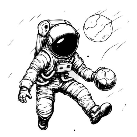 Illustration for Astronaut flying in space with a ball. Vector illustration. - Royalty Free Image