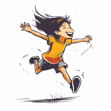 Illustration for Cheerful young woman jumping in the air. Vector illustration. - Royalty Free Image