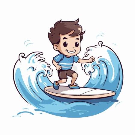 Illustration for Boy surfing on the wave. Vector illustration isolated on white background. - Royalty Free Image