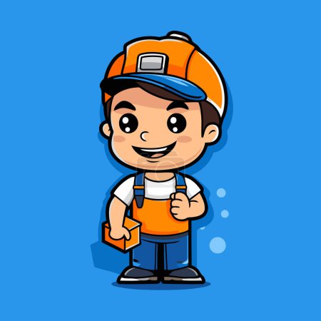 Illustration for Cute Cartoon Construction Worker Character Vector. Mascot Illustration - Royalty Free Image