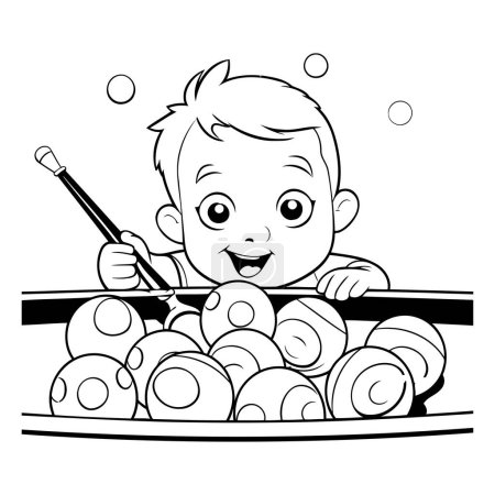Ilustración de Lindo niño jugando con caracoles. ilustración vectorial en blanco y negro - Imagen libre de derechos