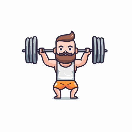 Ilustración de Hombre de fitness personaje de dibujos animados con barra y pantalones cortos vector ilustración. - Imagen libre de derechos