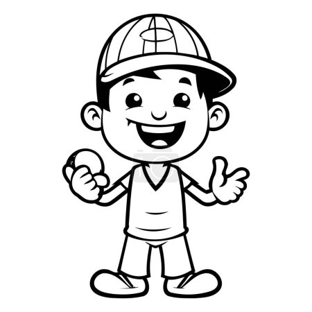Téléchargez les illustrations : Illustration de bande dessinée de mignon petit garçon constructeur personnage pour Coloriage livre - en licence libre de droit