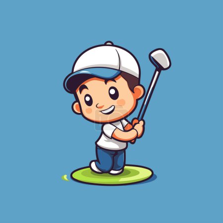 Golfer Junge beim Golfen. Niedliche Cartoon-Vektor-Illustration.