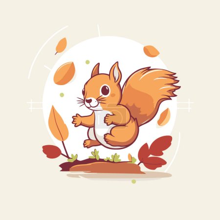 Téléchargez les illustrations : Écureuil dans la forêt d'automne. Illustration vectorielle dessin animé mignon. - en licence libre de droit