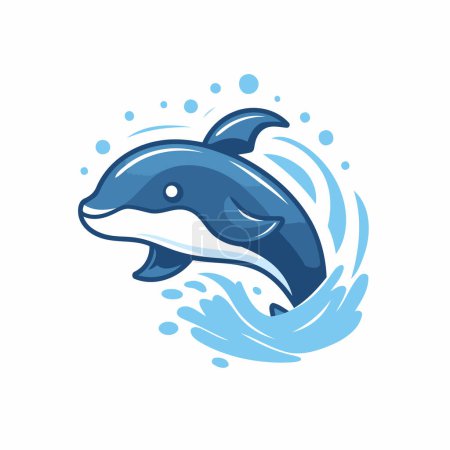 Téléchargez les illustrations : Modèle de logo Dolphin. Illustration vectorielle d'un dauphin sautant hors de l'eau. - en licence libre de droit