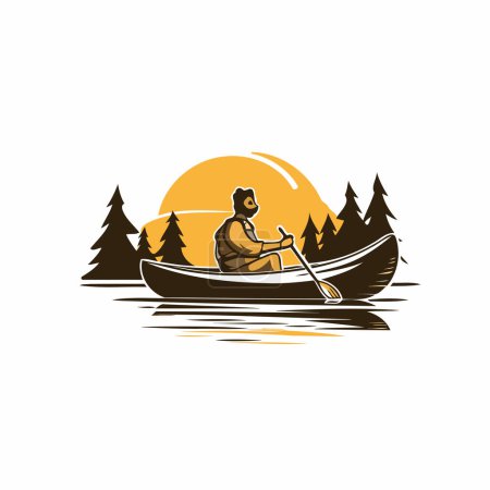 Illustration for Man rowing a boat on the lake. Vector illustration on white background. - Royalty Free Image