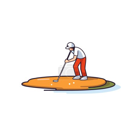 Téléchargez les illustrations : Joueur de golf sur le terrain de golf. Illustration vectorielle de style plat. - en licence libre de droit