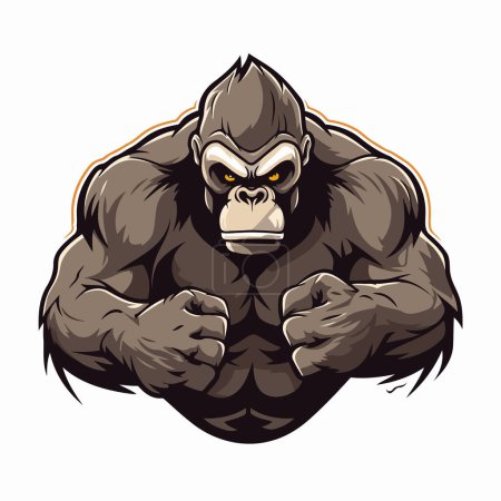Illustration for Vector illustration of a strong gorilla ready to fight isolated on white background. - Royalty Free Image