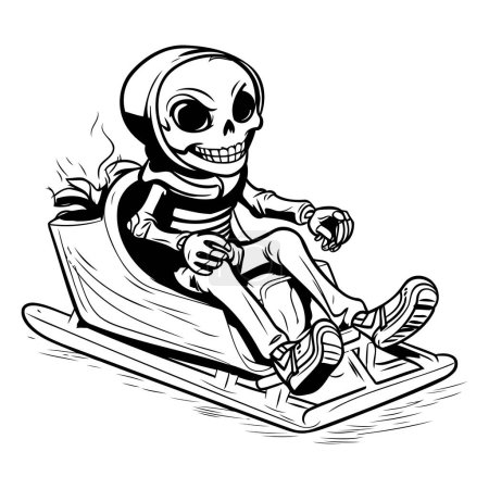 Illustration for Skull riding a toboggan. Vector illustration ready for vinyl cutting. - Royalty Free Image