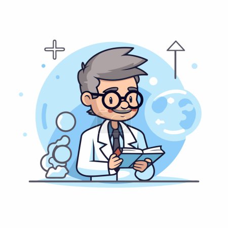 Illustration for Vector illustration of a cartoon doctor in a white coat and glasses. - Royalty Free Image