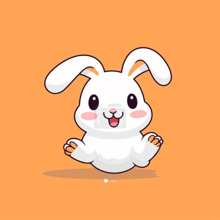 Téléchargez les illustrations : Mignon lapin blanc sur fond orange. Illustration vectorielle de personnage de dessin animé. - en licence libre de droit