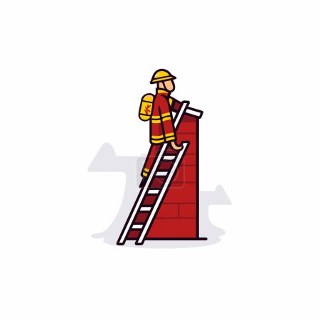 Illustration for Firefighter with ladder. Flat style vector illustration on white background. - Royalty Free Image
