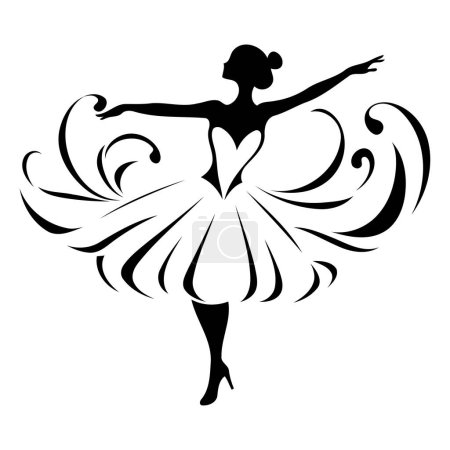 Téléchargez les illustrations : Ballet ballerine silhouette sur fond blanc. Illustration vectorielle. - en licence libre de droit