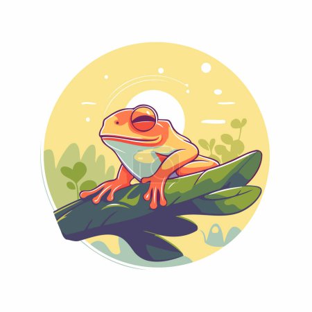 Frog on the leaf. Vector illustration in a flat style.
