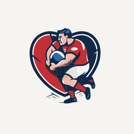 Illustration for Rugby player with ball in heart shape. Vector illustration. - Royalty Free Image