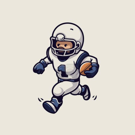 Téléchargez les illustrations : Joueur de football américain qui court avec le ballon. illustration vectorielle dans le style de dessin animé. - en licence libre de droit