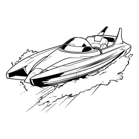 Ilustración de Boceto de una lancha motora aislada sobre un fondo blanco. - Imagen libre de derechos