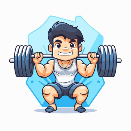 Illustration for Fitness boy with barbell isolated on a white background vector illustration - Royalty Free Image