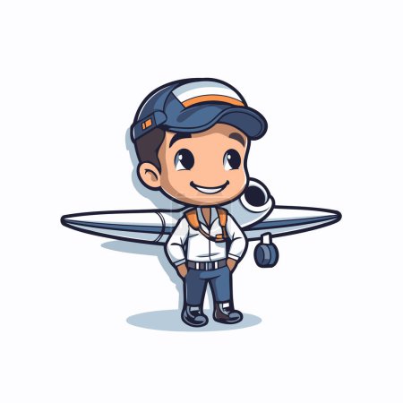 Illustration for Airplane pilot character cartoon icon vector illustration. Isolated on white background. - Royalty Free Image