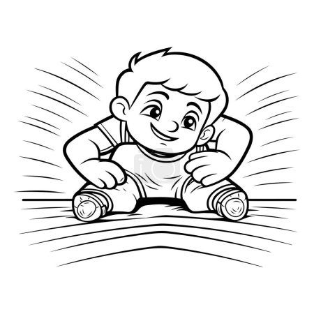 Téléchargez les illustrations : Petit garçon avec des haltères. Illustration vectorielle pour votre design. - en licence libre de droit