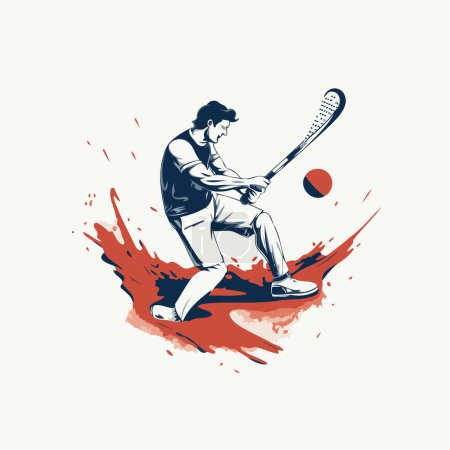 Téléchargez les illustrations : Joueur de tennis avec raquette et balle. Illustration vectorielle sur fond blanc. - en licence libre de droit