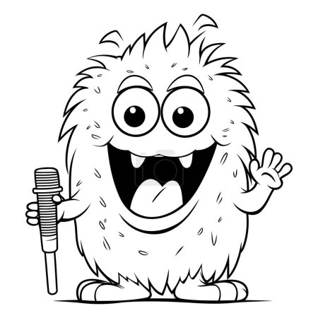 Illustration for Illustration of funny hedgehog singing with microphone on a white background - Royalty Free Image