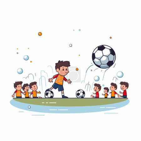Ilustración de Niños jugando al fútbol. Chicos jugando al fútbol. Ilustración vectorial de dibujos animados para su diseño - Imagen libre de derechos