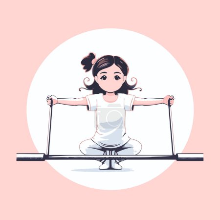 Illustration for Cartoon little girl doing yoga on the mat. Vector illustration. - Royalty Free Image