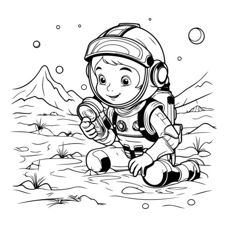 Ilustración de Lindo astronauta en traje espacial y casco. Ilustración vectorial para colorear libro. - Imagen libre de derechos